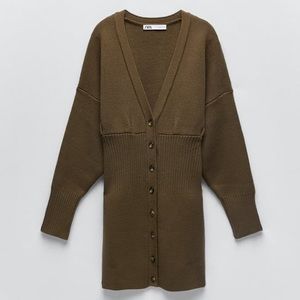 Zara ribbed cardigan in dark khaki - M